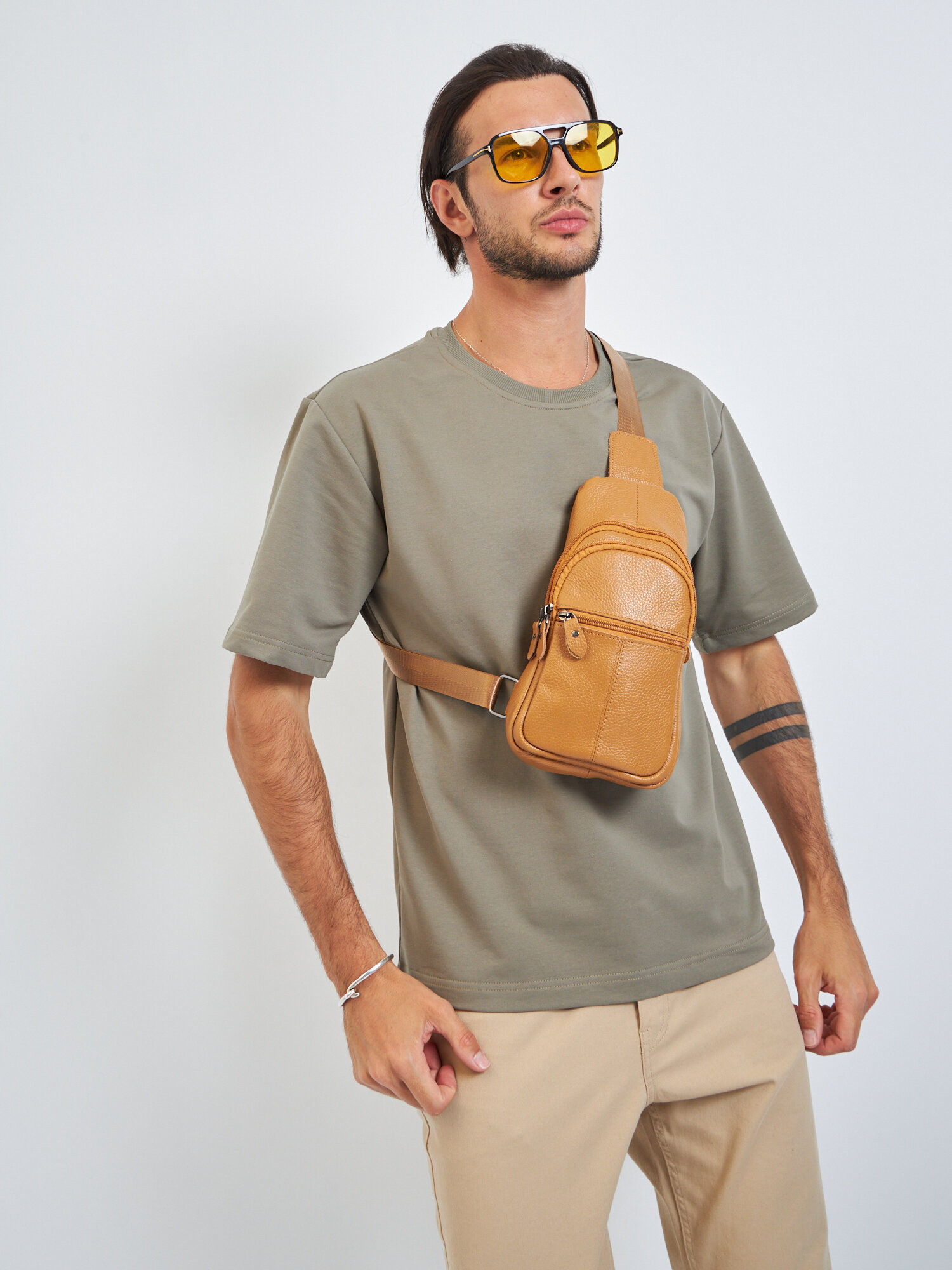 Сумка кросс-боди A-Store, фактура зернистая, бежевый — фото 1