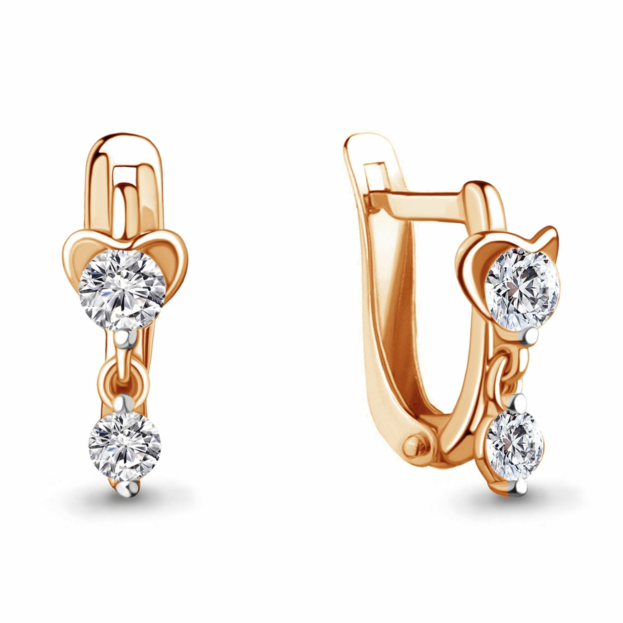 Серьги Diamant online, красное золото, 585 проба, фианит