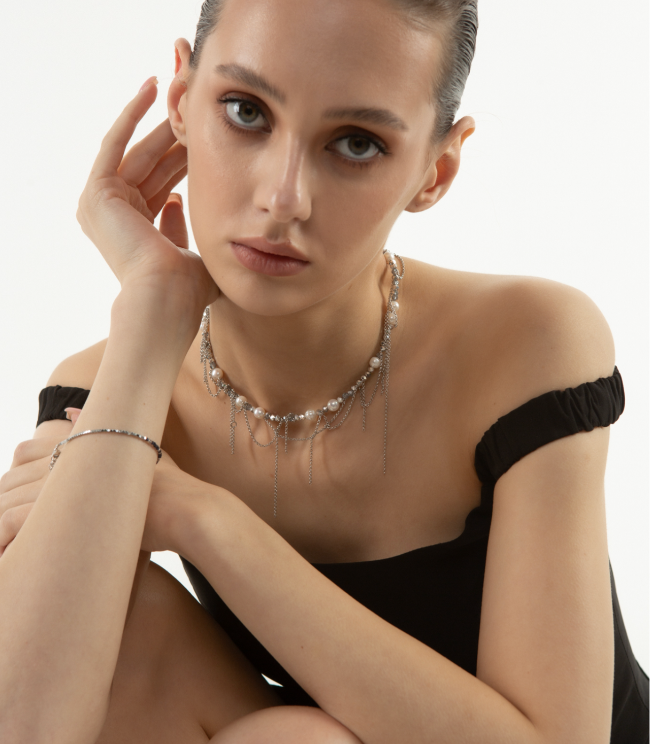 Колье FETISH, жемчуг культивированный, длина 41 см, серебристый — фото 1