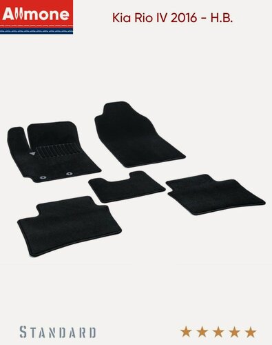 Изображение товара Ворсовые коврики Allmone, для Kia Rio 4 2016 - н. в. (по 2025 включительно), комплект из 5 шт, с шипами, чёрные