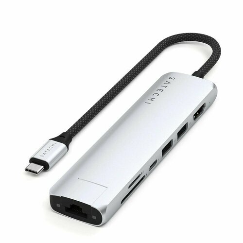 Адаптер Satechi 7-in-1 1хUSB-C2xUSB-A32 Gen2HDMI 4K60HzEthernet 1 GigabitSD Card Reader Slim Multiport Adapter with Ethernet Цвет серебристый 799000₽