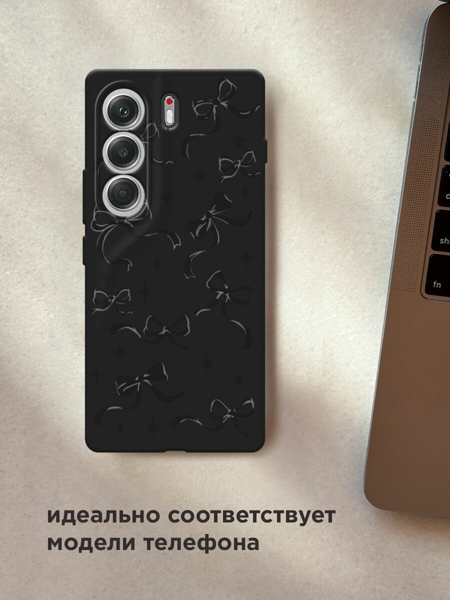 Черный матовый чехол на Tecno Camon 40 / Текно Камон 40 с принтом "Милые чёрные бантики 3" — фото 1