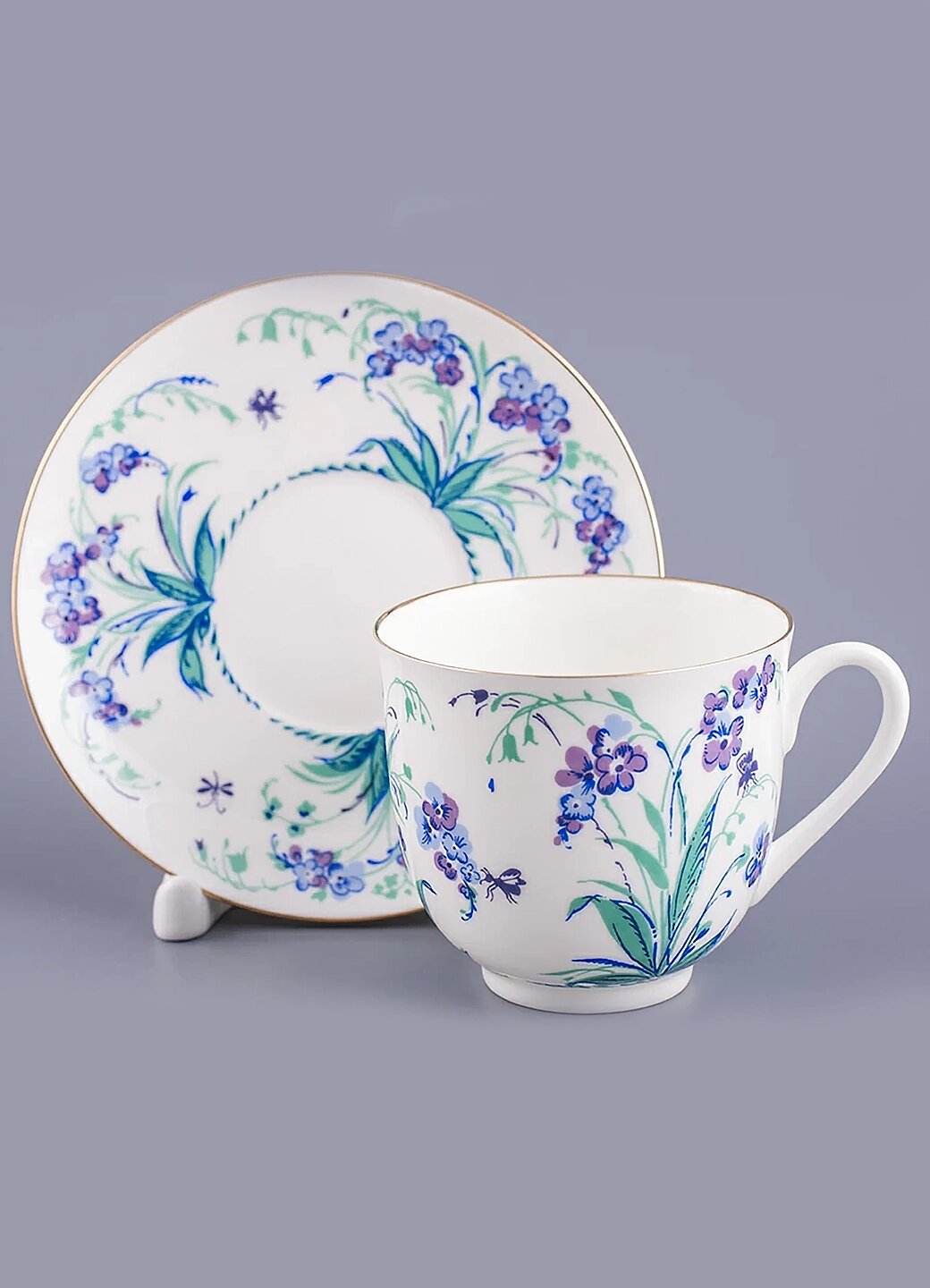 Чашка с блюдцем "Незабудки" форма Ландыш , Императорский фарфоровый завод, 180 мл