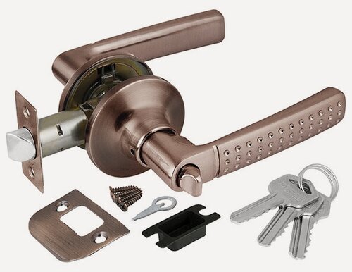 Изображение товара Ручка с защелкой межкомнатная, на круглой розетке 6026 AC-E (ключ/фиксатор) медь