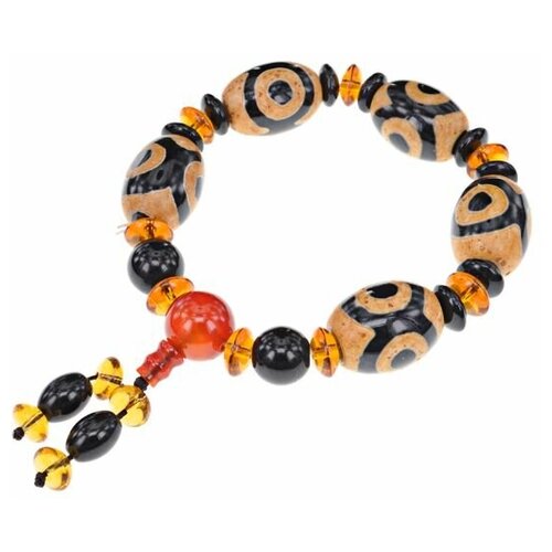 фото Чётки-браслет из бусин дзи 3 глаза и гуру-бусиной (агат желто-черный) 1
