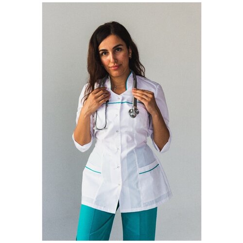 фото Медицинский костюм "кокетка" бело-бирюзовый 50 медицинский мир