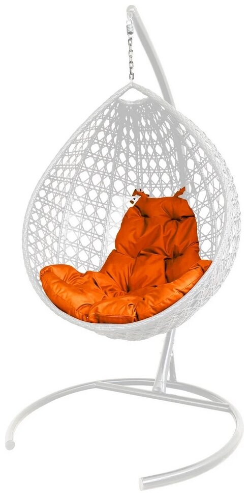 Подвесное кресло капля люкс с ротангом белое, оранжевая подушка - фотография № 1