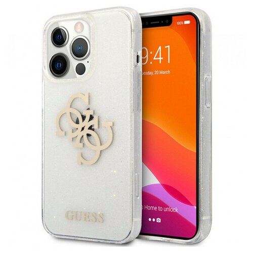 фото Чехол cg mobile guess tpu 4g big logo hard glitter для iphone 13 pro max, цвет прозрачный (guhcp13xpcugl4gtr)