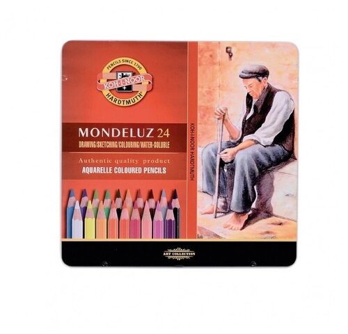 Набор акварельных цветных карандашей Koh-I-Noor 3724 Mondeluz в жестяной упаковке, 24 цвета