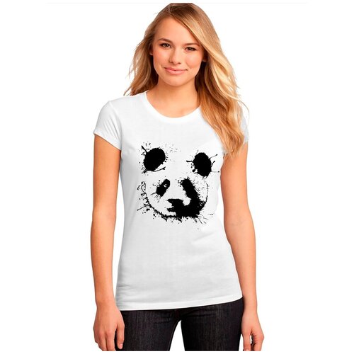 фото "женская белая футболка панда, пятна, клякса". размер xs drabs