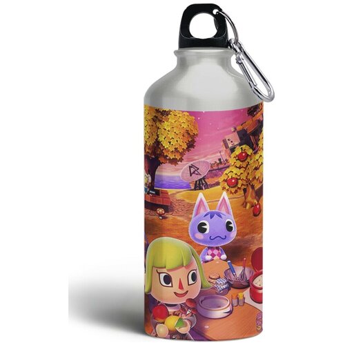 Бутылка спортивная, туристическая фляга, 500мл с карабином Animal Crossing New Horizons