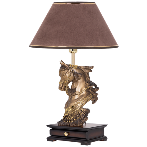 Настольная лампа BOGACHO Лошадь императора бронзовая с коричневым абажуром
