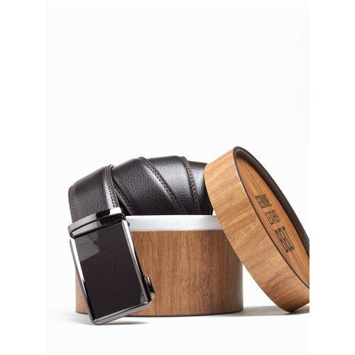 фото Ремень-автомат мужской из натуральной кожи классический в подарочной коробке alon h850158 тёмно-коричневый