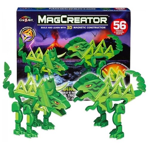 Конструктор магнитный, геометрический, детский, развивающий от Cra-Z-Art от MagCreator, серия Dino Mags / 2 в 1