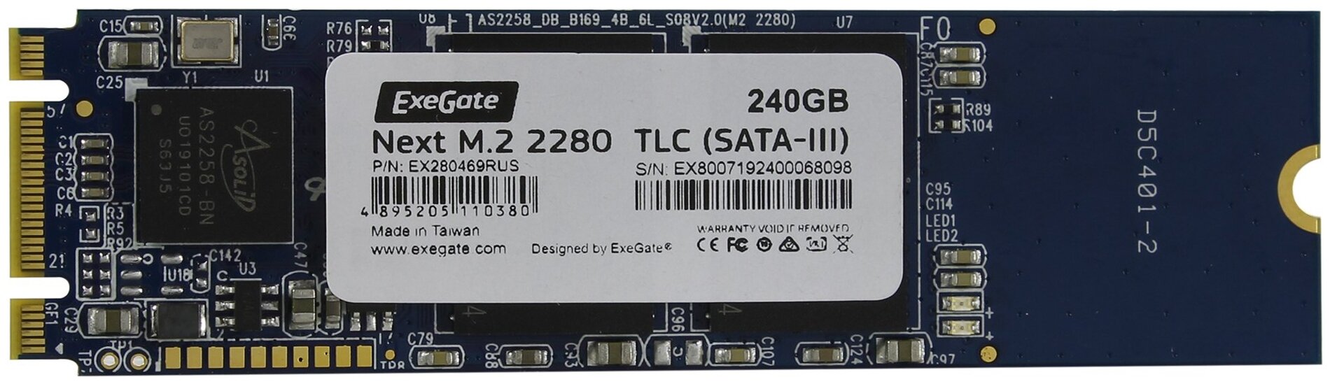 Накопитель SSD M.2 2280 240GB ExeGate Next A2000TS240 (SATA-III, 22x80mm, 3D TLC)EX280469RUS