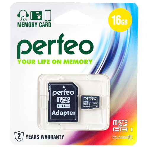 Карта памяти PERFEO microSD 16GB High-Capacity (Class 10) с адаптером BL1 носитель информации perfeo pf c01g2w016 usb 16gb белый bl1