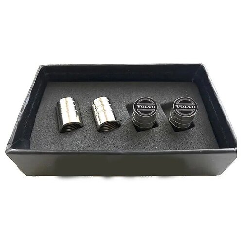 Колпачки на ниппель Вольво. Нержавеющий металл. Подарочная упаковка, комплект из 4 штук.