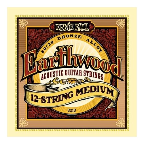 P02012 Earthwood Medium Комплект струн для 12-струнной акустической гитары, бронза,11-52, Ernie Ball струны для акустической гитары фосфорная бронза лёгкая толщина 11 52 ernie ball