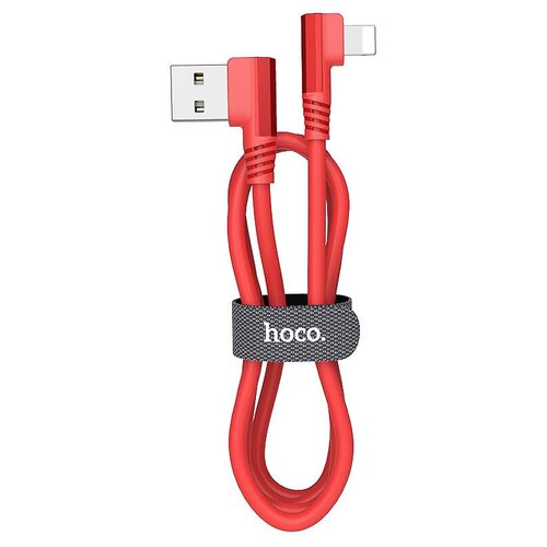 Кабель USB - Apple 8 pin HOCO U83 Puissant, 1.2м, 2.4A, силикон, угловой, красный кабель угловой usb apple 8 pin hoco upl11 красный