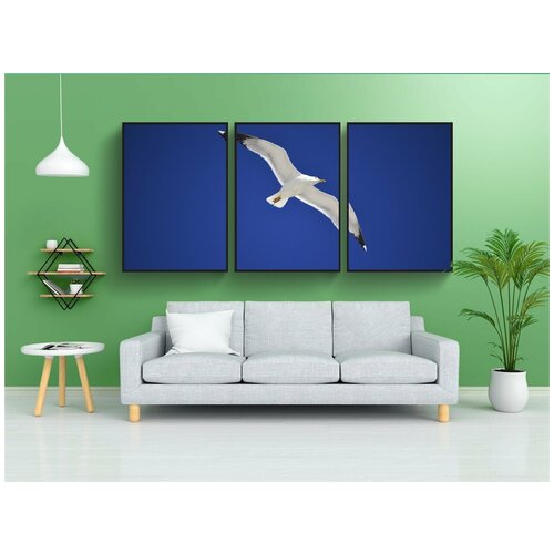 фото Набор модулных постеров для интерьера "чайка, птица в небе, синее небо" 60x90 см. в тубусе, без рамки lotsprints