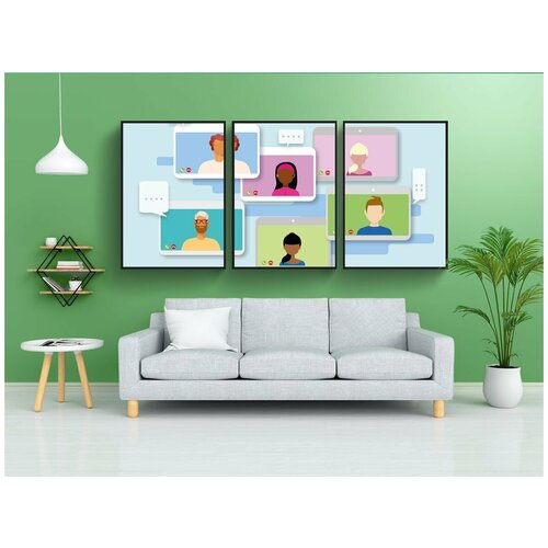 фото Набор модулных постеров для интерьера "видео-звонок, видео-конференция, компьютер" 60x90 см. в тубусе, без рамки lotsprints