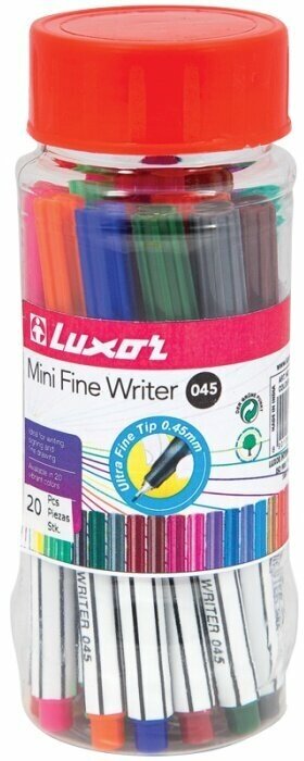 Набор капиллярных ручек Luxor "Mini Fine Writer 045" 20цв, 0,8мм, пластиковая банка