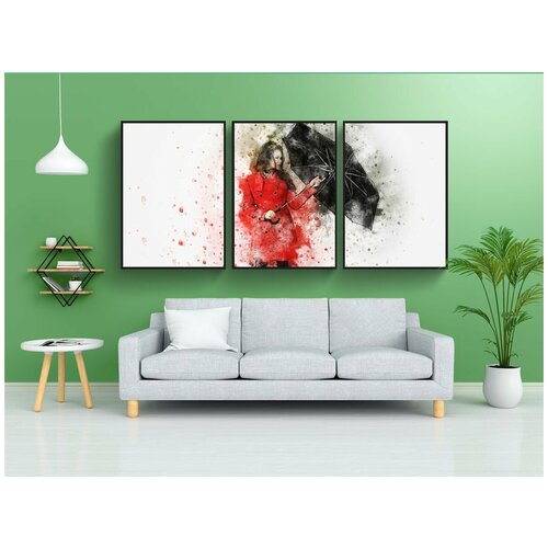 фото Набор модулных постеров для интерьера "девочка, осень, зонтик" 60x90 см. в тубусе, без рамки lotsprints