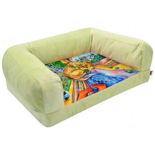730624с лежанка диван Сны рисунок Собака мебельная ткань №2 69*52*18 см салатовая