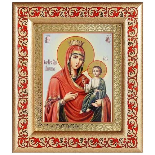 Иверская икона Божией Матери, рамка с узором 14,5*16,5 см иверская икона божией матери широкая рамка с узором 19 22 5 см