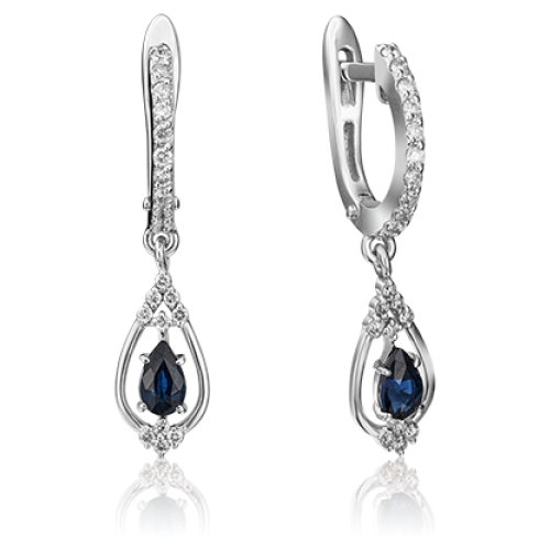 PLATINA jewelry Серьги из белого золота с сапфиром и бриллиантом 02-0827-00-105-1120-30