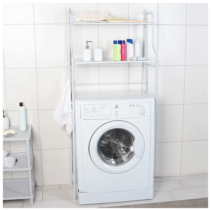 фото Стеллаж над стиральной машинкой , полка для ванной, 65*25*152 см. белый