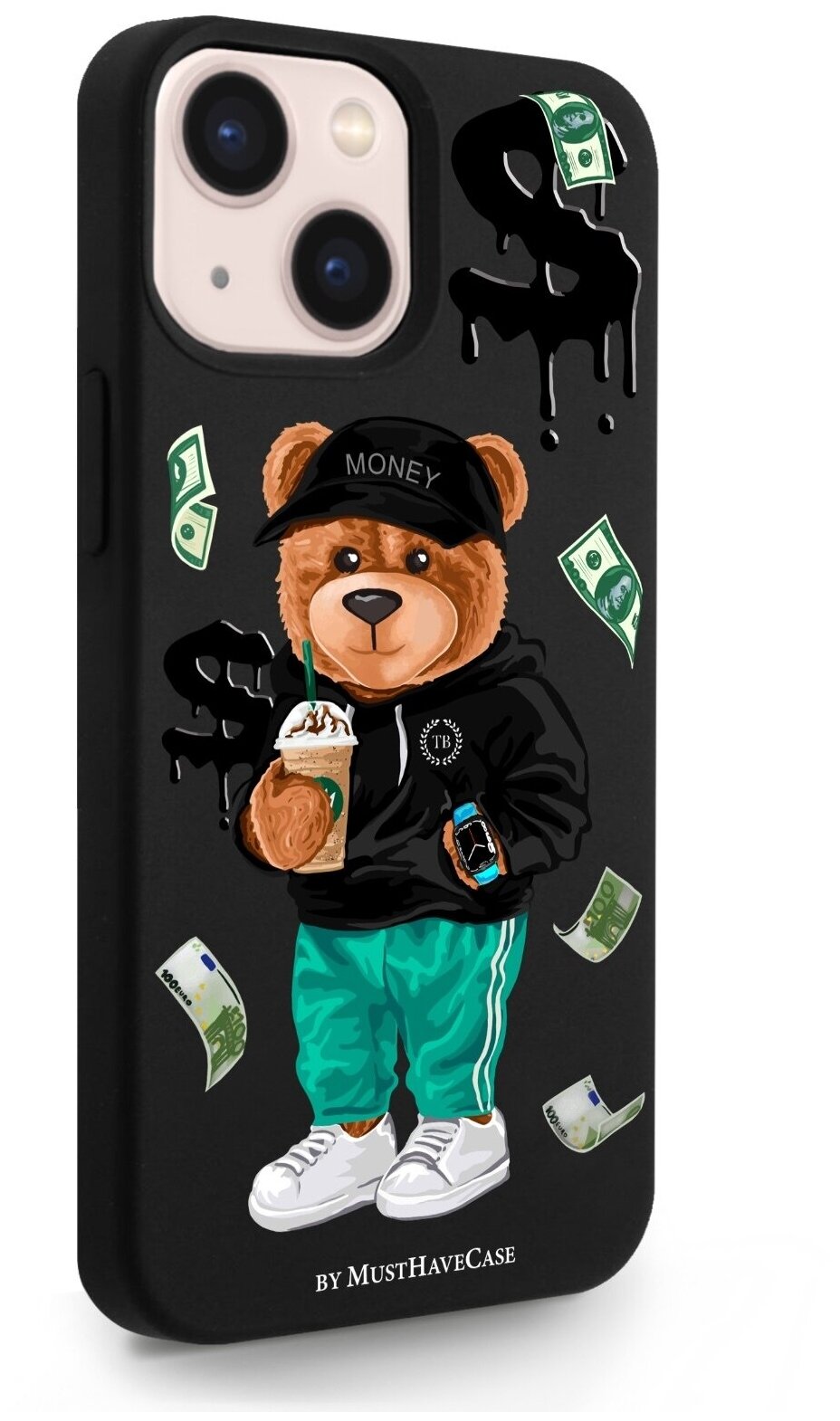 Черный силиконовый чехол MustHaveCase для iPhone 13 Mini Tony Bear/ Мишка Тони для Айфон 13 Мини