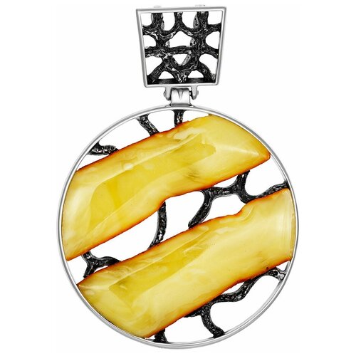 фото Amberholl круглая подвеска из серебра с натуральным пейзажным янтарём «модерн»