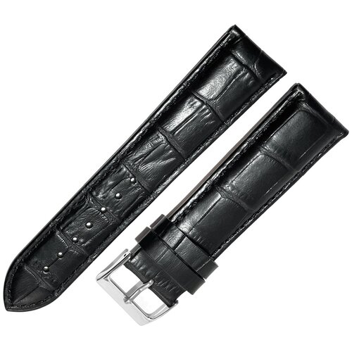 фото Ремешок 10201-223-202 черный кожаный ремень для наручных часов из натуральной кожи 22 х20 мм l длинный матовый крокодил мила