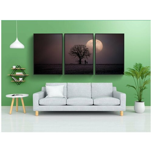 фото Набор модулных постеров для интерьера "зима, зимний пейзаж, луна" 60x90 см. в тубусе, без рамки lotsprints