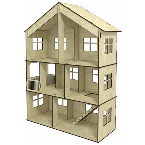 Деревянный Кукольный домик №4-1 Малый (3 этажа) для кукол 7-13 см сборный кукольный домик 4 этажа 13 комнат мебель аксессуары