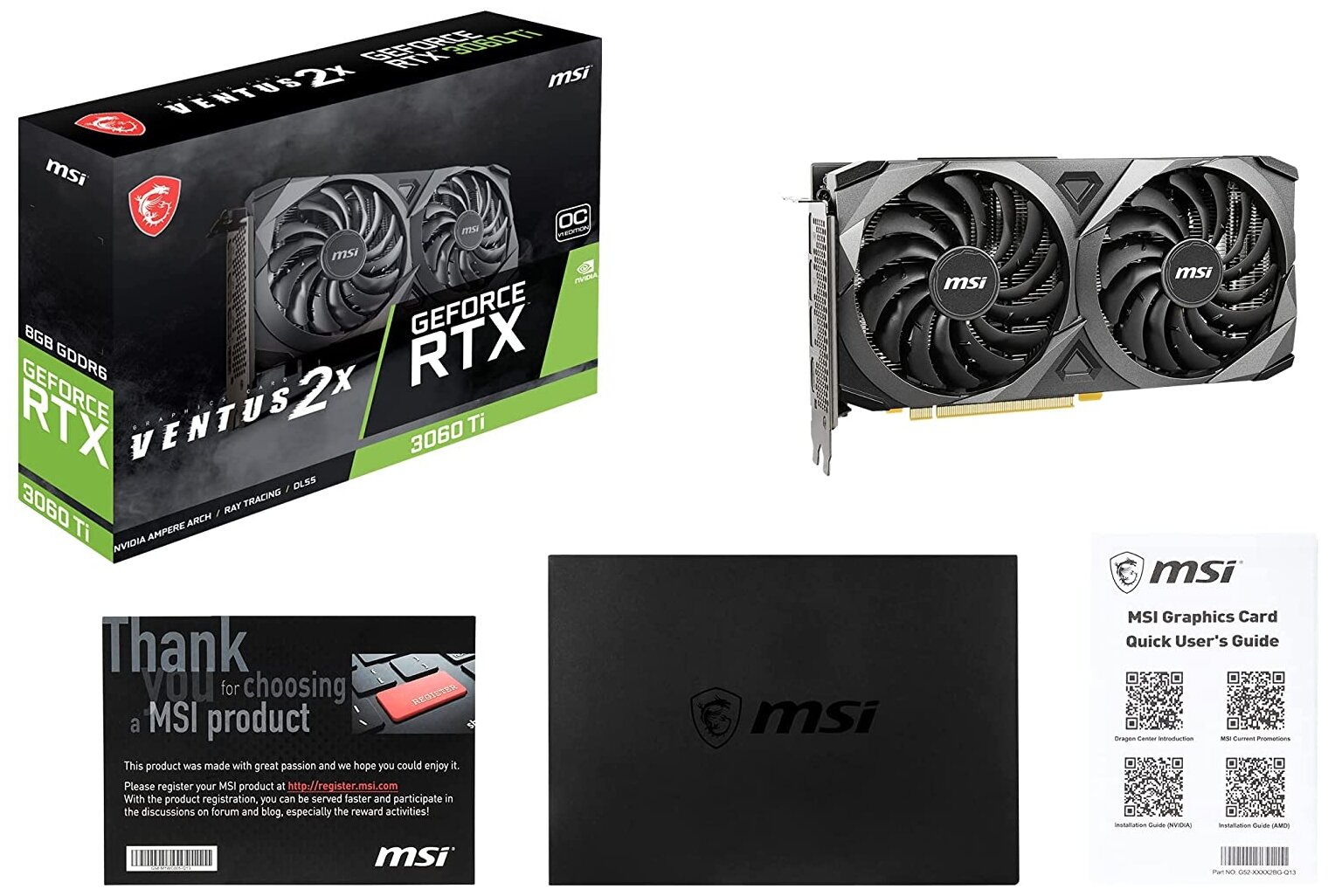 Видеокарта MSI NVIDIA GeForce RTX 3060 Ti 8Gb (RTX 3060 Ti VENTUS 2X 8G OCV1 LHR)