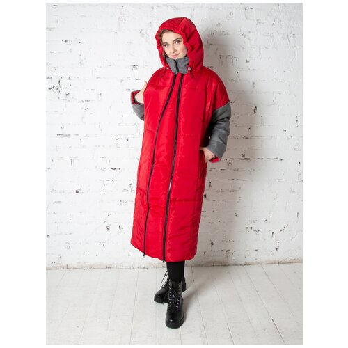 фото Куртка для беременных зимняя мамуля красотуля руби красный/серый меланж 48