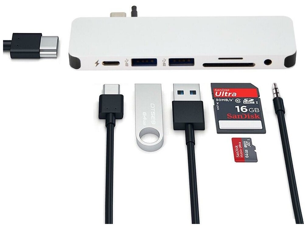 Хаб HyperDrive SOLO 7-in-1 USB-C Hub для MacBook серебристый (GN21D-SILVER)