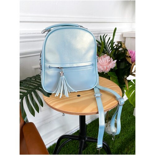 фото Рюкзак / рюкзак эко-кожа / рюкзак кожа / сумка-рюкзак голубой перламутр китай