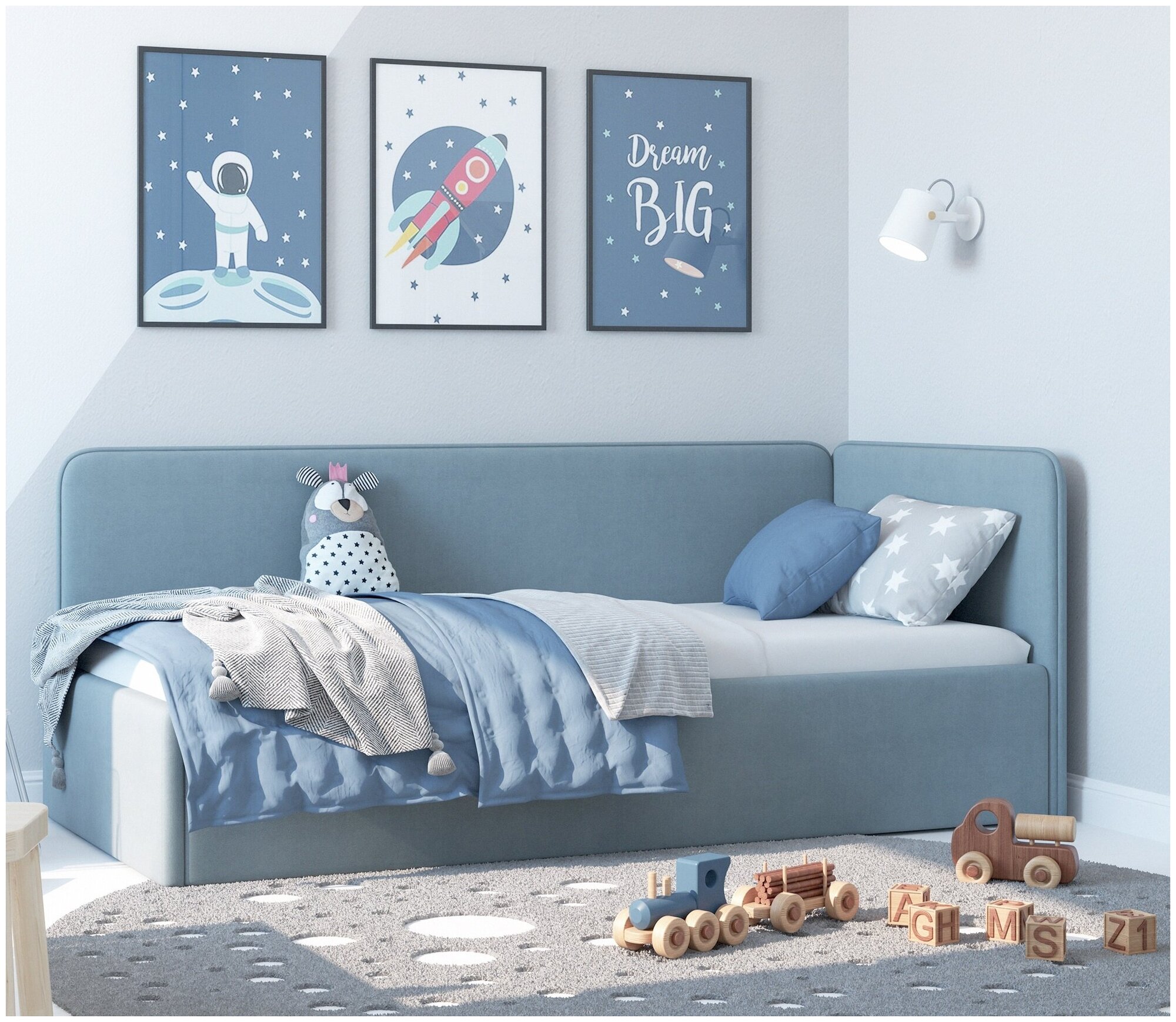 Кровать - диван односпальная детская Romack Leonardo 80х180 голубой сящиком для белья — купить в интернет-магазине по низкой цене на ЯндексМаркете