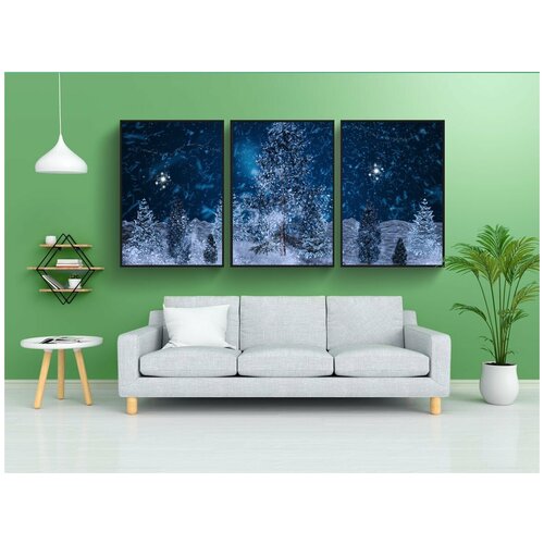 фото Набор модулных постеров для интерьера "зима, зимний пейзаж, снег" 60x90 см. в тубусе, без рамки lotsprints