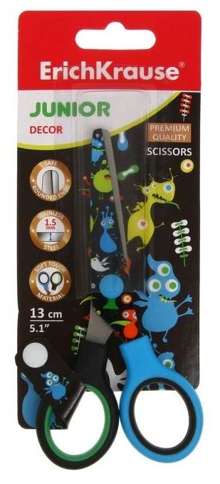 Ножницы детские 13см ErichKrause Junior Decor Funny Monsters с принтом на лезвиях 7339054