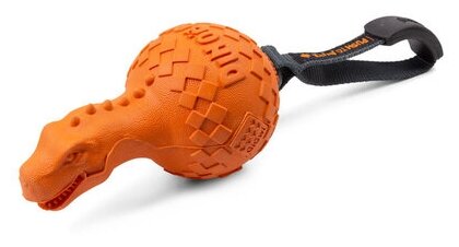 GiGwi Игрушка Динобол Т-рекс с отключаемой пищалкой, оранжевый, резина, 0,26 кг, 41427