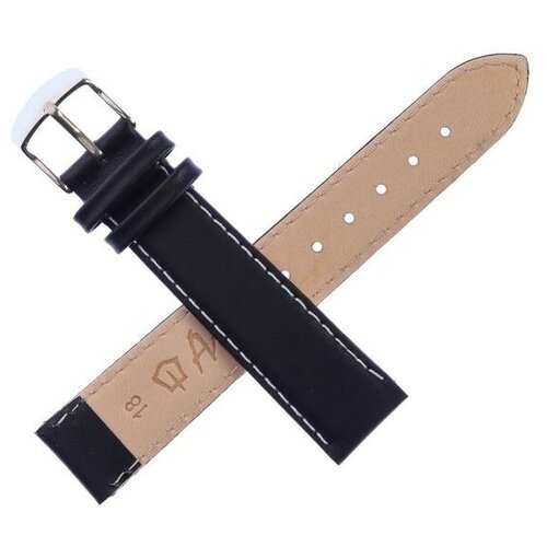 фото Ремешок для часов, мужской, 18 мм, натуральная кожа, черный noname