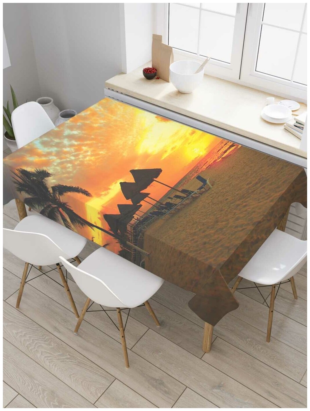 Скатерть прямоугольная JoyArty на кухонный стол "Завораживающий закат" из оксфорда, 120x145 см