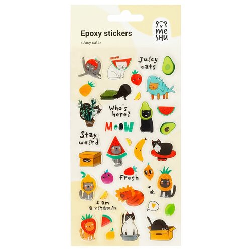 MESHU наклейки эпоксидные Jucy cats, 36 шт. наклейки гелевые meshu cute animals 10x22см 37 наклеек инд уп европодвес 5 уп ms 42776