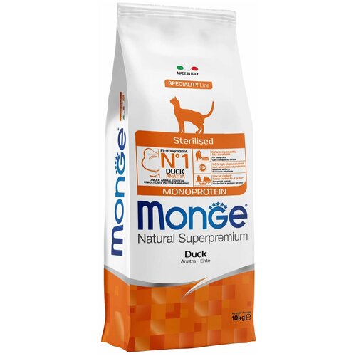 Сухой корм для стерилизованных кошек Monge Natural Superpremium Monoprotein, с уткой 10кг