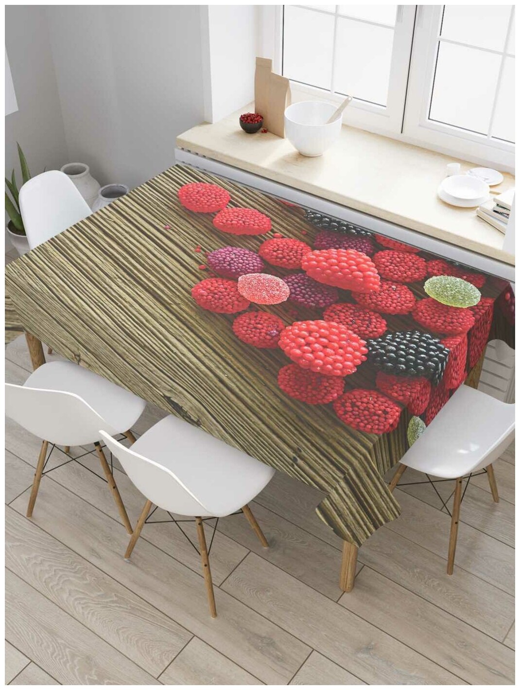 Скатерть прямоугольная JoyArty на кухонный стол "Лесные ягоды" из оксфорда, 120x145 см