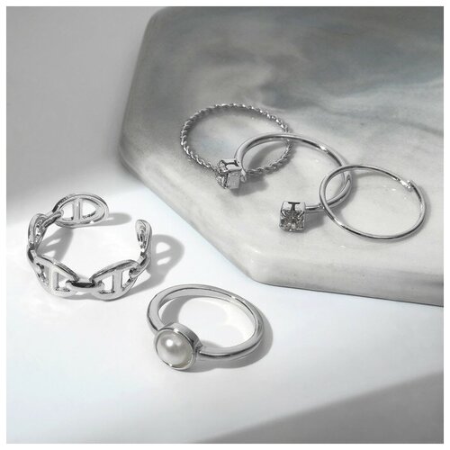 Кольцо, безразмерное, серебряный кольцо набор 5 штук идеальные пальчики лёгкость цвет белый в серебре